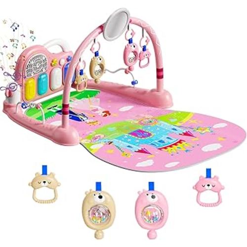 Baby Play Mat Kick and Play Piano Gym,Baby Floor Play Gym Tummy Time Mat,Baby Activity Mat with Music Lightsat and Sensory Toys Boy & Girl Gifts for Infant Newborn 0 to 3 6 9 12 Months (Pink)