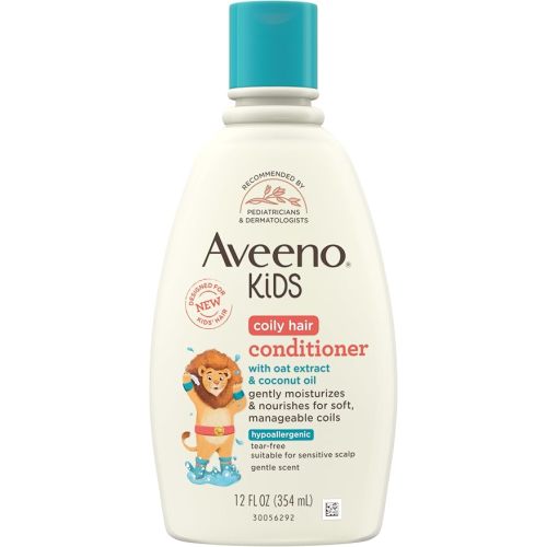 Aveeno Kids Coily Hair Conditioner with Oat Extract & Coconut Oil, Coily Hair Conditioner for Toddlers Detangles & Moisturizes Coils for Healthy-Looking Hair, Hypoallergenic, 12 fl. oz