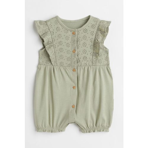 Flounce-trimmed Romper Suit, Khaki green