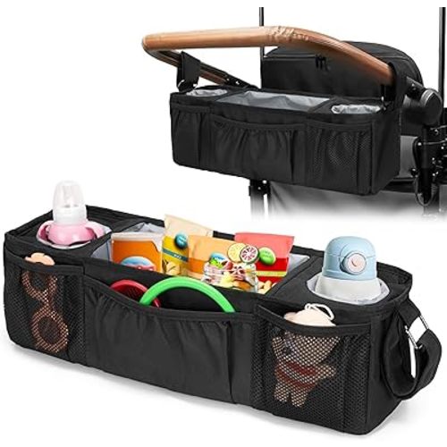 Wagon Parent Console Compatible with Wonderfold W4, Stroller Snack Tray Compatible with Keenz 7S+, 2 Insulated Cup Holders, Black