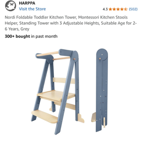 HARPPA Foldable Toddler Kitchen Stools, Kitchen Stool Helper, Standing Tower with 3 Adjustable Height, Suitable age for 1-6 Years, Montessori Kitchen Stools