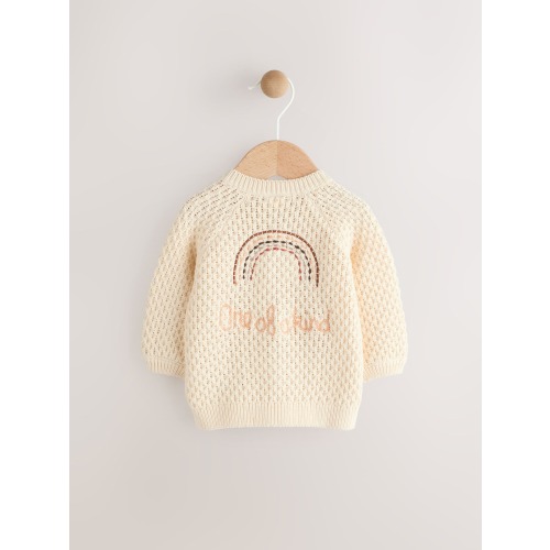 Ecru Knitted Embroidered Cardigan