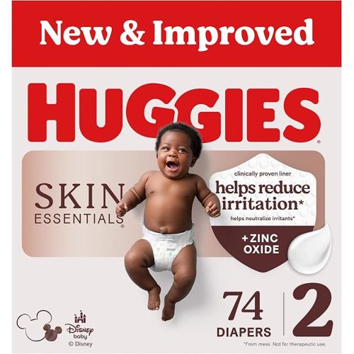 Huggies Size 2 Diapers, Skin Essentials Baby Diapers, Size 2 (12-18 lbs), 74 Count, Packaging May Vary