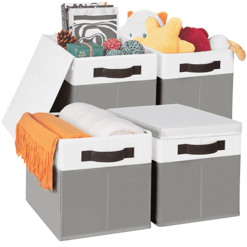 Criusia 5 Pack Drawer Organizer Storage Cubes with Lids and Handles, Storage Bins, Closet Organization and Storage Dividers for Clothing, Gray