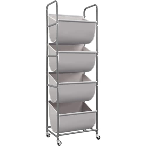 STORAGE MANIAC Vertical Rolling Laundry Hamper, 4 Section Laundry Sorter with Wheels and 2 Breaks, 4-tier Laundry Baskets for Small Space, Dorm, Laundry Room, Closet, Bathroom, Gray 4-tier