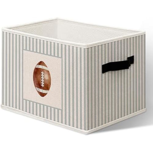 Football Sports Nursery Decor Storage Boxes, Kid Boys Sports Cube Storage Bin for Kids Boys Room, Striped Footballs Themed Organizer Bins for Shelves, 14.2"x10.6" x10.6"