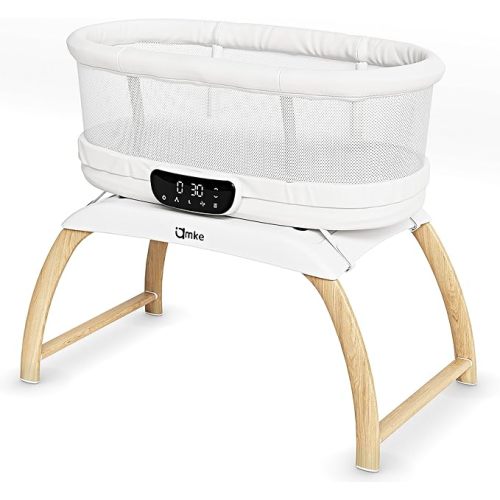 AMKE 4 in 1 Baby Bassinet with 5 Rocking Motion, Mutil-Function Electric Infant Sleeper with Timer and Weighing Mode, Remote Control, Built-in 12 Songs, Max. Weight 20 lbs Under 6 Months