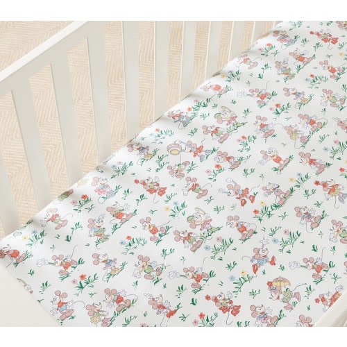 Disney Home x Sanderson Mickey Mouse and Minnie Mouse Garden Organic Crib Fitted Sheet