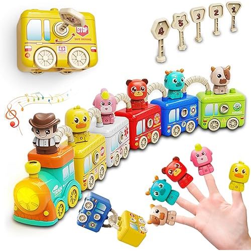 Toddler Learning Toys for 2 3 4 Year Old - Counting Matching & Sorting Activity Montessori Train Set with Vehicle Transportation,Farm Animals, Keys to Lock and Unlock Carriage,Christmas Birthday Gift