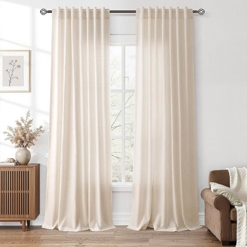 Nanspring Linen Curtains 84 Inch Long for Living Room Cream Beige 2 Panels