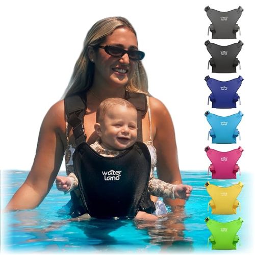WaterLand Baby Carrier - Innovative Carrier You Can Use Both in Water & Land - Waterproof Infant Chest Holder with Adjustable Straps, Lightweight Toddler Harness for Pool & Beach (Black)