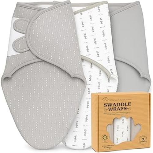 Baby Swaddle Blanket 3-Pack – Organic Cotton Adjustable Swaddle Wrap for Newborns 0-3 Months – Infant Sleep Sack for Baby Girl or Boy – Soft Breathable Swaddling Blankets, Grey