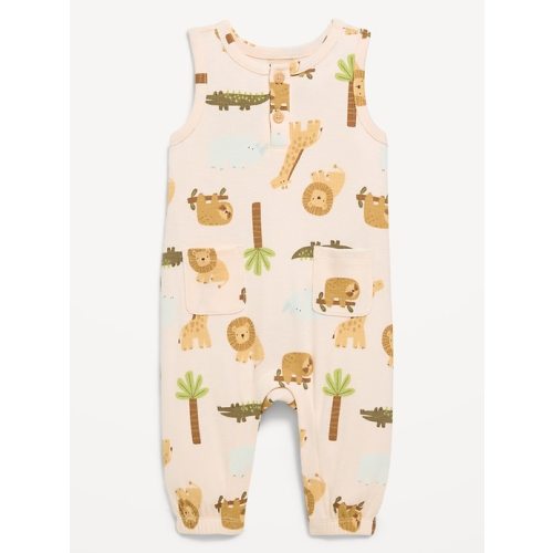 Printed Sleeveless Henley One-Piece Romper for Baby
