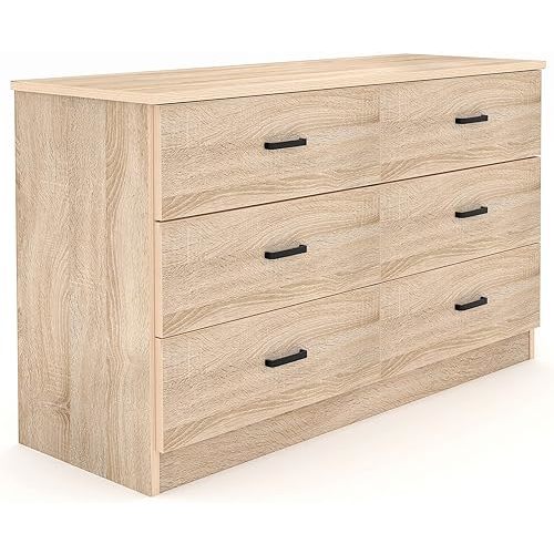 Bigbiglife Dresser for Bedroom, 6 Drawer Double Dresser, Modern Chest of Drawers with Deep Drawers, TV Stand Large Storage Organizer for Living Room, Closet (Light Oak)