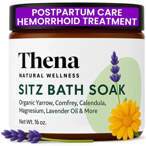 Best Organic Sitz Bath Soak Postpartum Care & Post Partum Essentials, Natural Hemorrhoid Treatment for Women & Moms with Epsom Dead Sea Salt Witch Hazel, Sitz Bath for Toilet, Thena