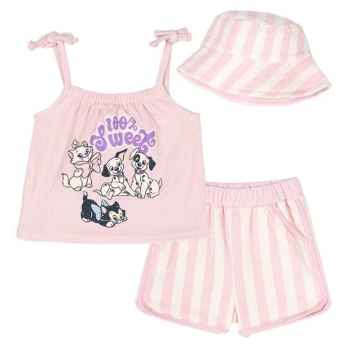 Disney Classics Newborn Baby Girls Loop Terry Cloth Square Neck Tank Top, Dolphin Shorts and Bucket Sun Hat 3 Piece Outfit Set Pink 6-9 Months
