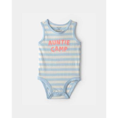 Baby 'Auntie Camp' Sleeveless Graphic Bodysuit - Blue/Ivory | Carter's