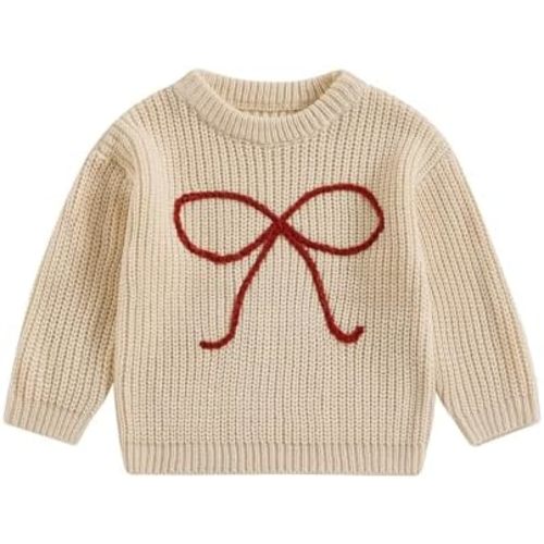 Infant Newborn Baby Girl Cute Long Sleeve Bow Embroidery Chunky Knitted Sweater Toddler Fall Winter Outfits
