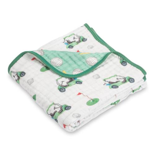 LollyBanks Muslin Baby Quilt, 6 Layer Cotton Baby Blanket 47"x47", Lightweight Crib Blanket, Nursery Bedding (Golf Print)