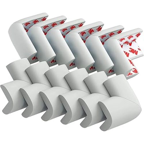 12 Pack Corner Protector Baby Proofing Corners and Edge Guards, Soft Safety Pre-Taped Rubber Foam Furniture Bumper for Fireplace, Table, Stair, Cabinet (Gray)