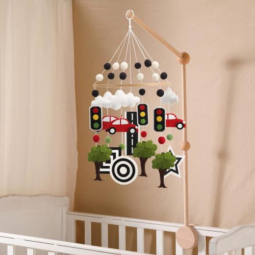 A high contrast car mobile for crib for visual development using red and green