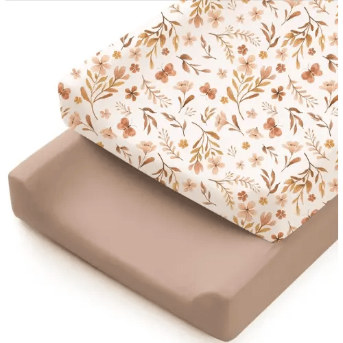 Konssy 2 Pack Stretchy Changing Pad Covers for Girl, Boy, Silky Soft Changing Table Cover, Breathable Baby Nursery Diaper Chang Pad Sheets (Autumn Bloom,Clay)