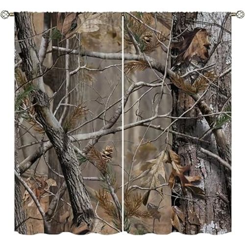 Camo Tree Blackout Curtains for Home Decor,Realistic Forest Camouflage Rod Pocket Thermal Insulated Drapes Darkening Window Curtain for Girls Boy Bedroom Living Room 42 x 63 Inch