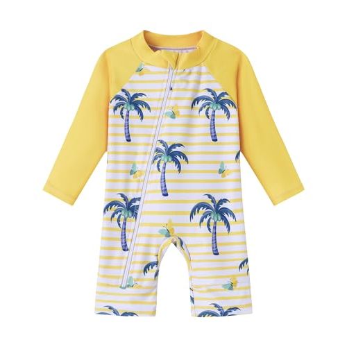 Baby Boy Swimsuit One Piece Long Sleeve Zipper Bathing Suit UPF 50+ Sun Protection Rashguard Swimwear 0-24 Months