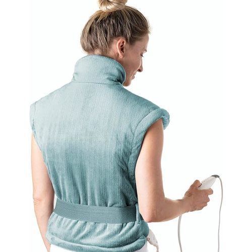 Pure Enrichment PureRelief XL Back & Neck Heating Pad- Safe Heat Therapy for Sore Muscles, Pain, & Cramps in Neck, Back, & Shoulders - 4 Heat Settings w/Auto Shut-Off, Soft Fabric (Sea Glass)
