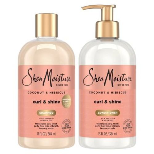 SheaMoisture Shampoo & Conditioner Bundle for Curly Hair, Coconut Hibiscus Curl & Shine with Fair Trade Shea Butter - 26oz/2pk