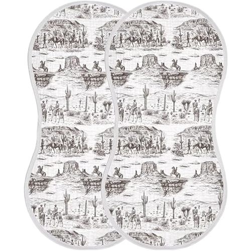 CHUROUSY Cowboys Baby Muslin Burp Cloths Set of 2 Southwest Cowboy Muslin Washcloths Western Desert Milk Spit Up Rags Soft Newborn Towel Burp Cloth Bib for Unisex Boys and Girls, 22 x 11 Inch