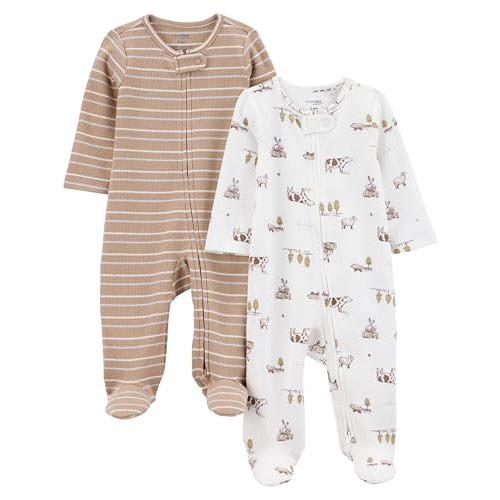 Simple Joys by Carter's unisex-baby 2-way Zip Thermal Footed Sleep and Play, Pack of 2