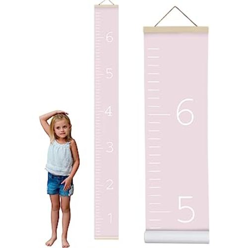 Morxy Canvas Growth Chart for Kids - Unisex Kids Room Wall Decor - Measuring Height Chart- Wall Tape with Height Chart for Kids (Canvas, Plain Pink)