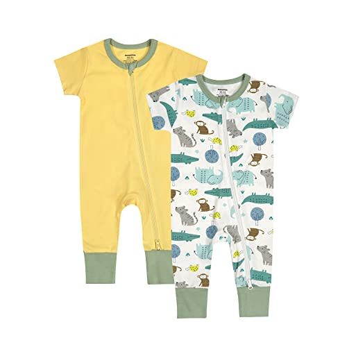 Unisex Baby 2 Pack 2 Way Zipper Footless Pajamas Short Sleeve Romper | Baby Boys Baby Girls Cotton Printing Jumpsuit Sleep and Play