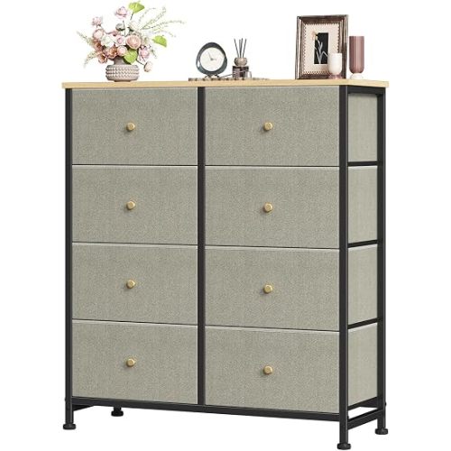 Sweetcrispy 8 Drawer Fabric Dresser, Tall Storage Tower for Bedroom