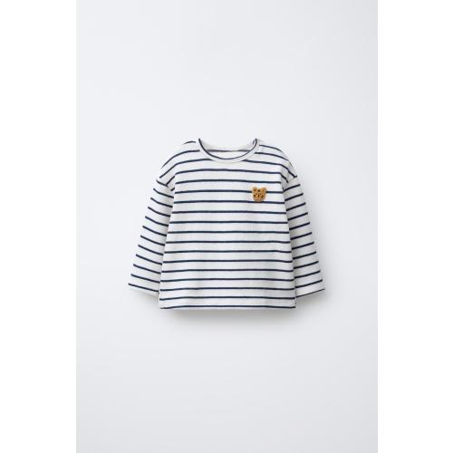 STRIPED TERRY TIGER PATCH T-SHIRT - Navy blue | ZARA United States