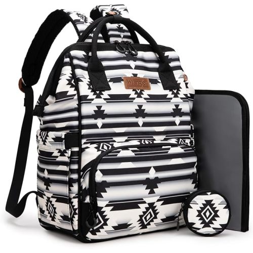 Montana West Wrangler Diaper Bag Backpack Aztec Travel Backpack Purses Western Multi-Function Baby Bags for Mom with Waterproof Insulated Pockets