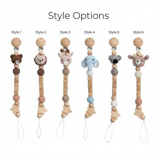 Handmade Crochet Animal Pacifier Clip, Personalized Baby Name Soother Holder, Soft Dummy Clip, Neutral Newborn Baby Keepsake Gift