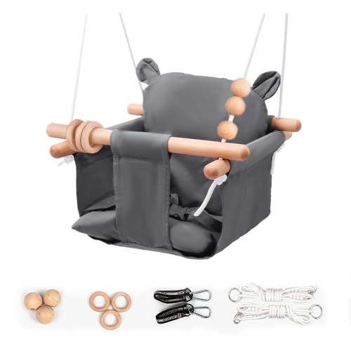 Celawork Baby Swing Seat, Canvas Hanging Seat with Safety Belt, Adjustable, Grey