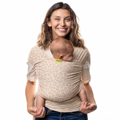 Boba Baby Wrap Carrier - Stretch Cotton Newborn Sling, Sand Leopard | Breathable, Hands-Free Babywearing Carrier Wrap; ergonomic, secure hold for newborn to toddler 7-35 lbs.