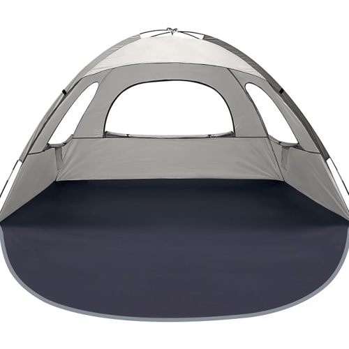 WhiteFang Beach Tent Anti-UV Portable Sun Shade Shelter for 3/4/6/8 Person, Extendable Floor with 3 Ventilating Mesh Windows Plus Carrying Bag, Stakes and Guy Lines