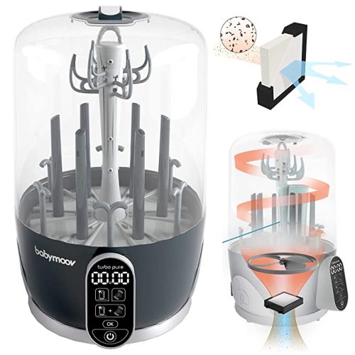 Babymoov Turbo Pure Sterilizer Dryer, Advanced Purified Sterilization, Fast & Clean Drying, Universal Bottle Storage and Easy Use, Black - Baby Bottle Sterilizer