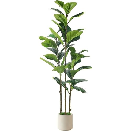 Alupssuc 5FT Artificial Fiddle Leaf Fig Tree with White Planter Pot, 5 feet Tall Fake Tree for Home Decor, Faux Ficus Tree Fake Moss for Indoor Outdoor Office Living Room