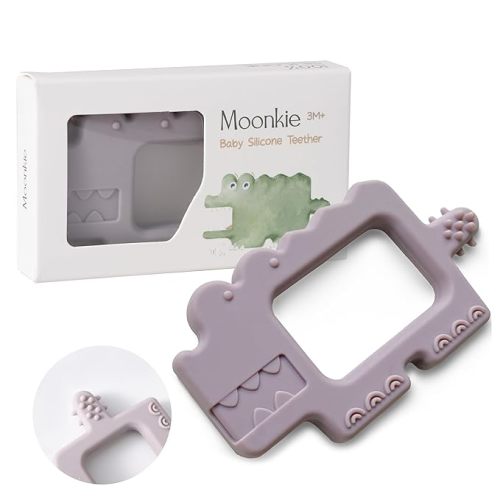 Moonkie Teething Toy, Safe & Easy to Hold BPA Free Silicone Baby Soothing Teethers, Prevent Finger Sucking Teether Toys Best for Babies 0-6 6-12 Months (Crocodile Misty Purple)