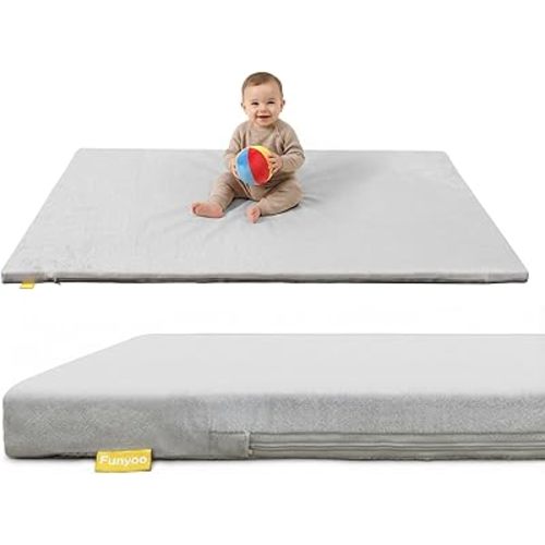50" ×50" Padded Baby Play Mat for Floor, 1.2" Thick Machine Washable Foam Playmat, Soft Tummy Time Crawling Playpen Mat with Non-Slip Bottom, Fits 50" x50" Playpens