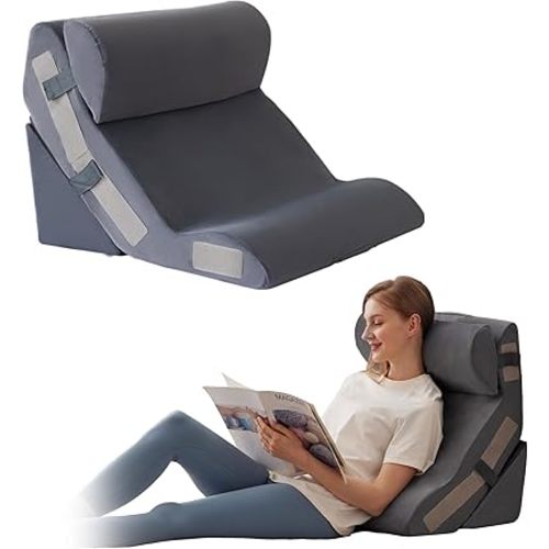 Ahpmeoa 3PCS Wedge Pillow Set for After Surgery, Back Pillow for Bed Sitting up, 10-in-1 Foam Wedge Pillow for Acid Reflux & Back Pain Relief, Post Surgery Pillow for GERD & Snoring, Plush Grey