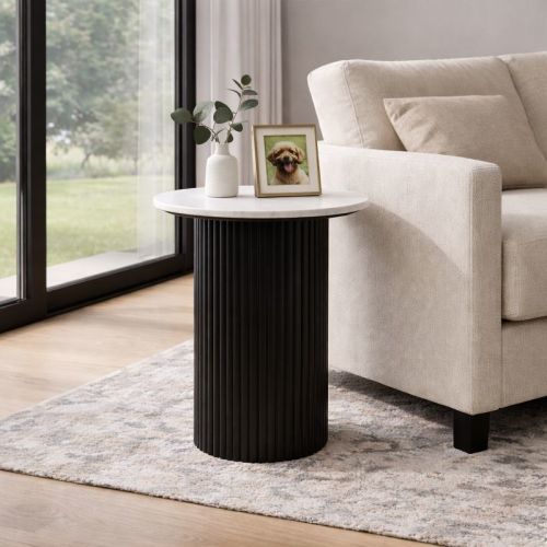 Contemporary Round Wood End and Side Table for Home Accent - Functional Night Stand or Bedside Drink Table for Bedroom and Room - 23", Black & White