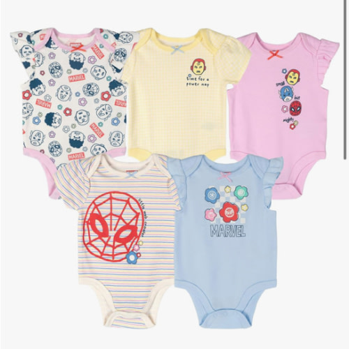 Marvel Avengers Baby 5 Pack Bodysuits Newborn to Infant Sizes (Newborn - 24 Months)
