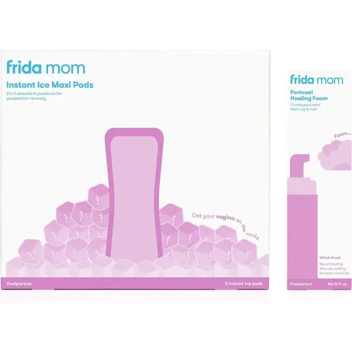 2-in-1 Postpartum Absorbent Perineal Ice Maxi Pads + Perineal Medicated Witch Hazel Healing Foam for Postpartum Care, Relieves Pain and Reduces Swelling for Perineal Area