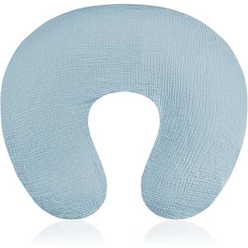 Baby Nursing Pillow Cover, Removeable Breastfeeding Pillow Slipcover, Muslin Nursing Case for Newborn Boys Girls, Soft Fabric Fits Snug On Infant, Washable & Breathable, Blue (Cover Only)